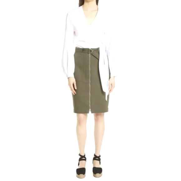Rag & Bone Lora Olive Twill Pencil Skirt 2 New Exposed Zip Utility - Picture 9 of 11